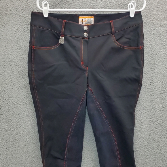 Huntley Equestrian Full Seat Breeches Pants Black Red Orange Womens 34 - Picture 3 of 10